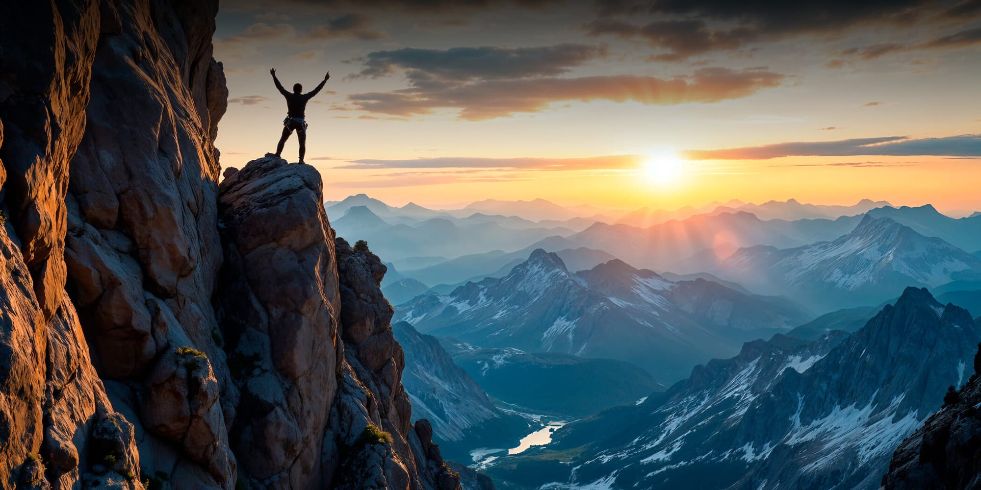 Explorer overlooking vast mountain ranges